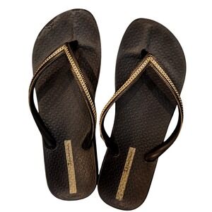 Ipanema Grendene Womens Resortwear Flip Flop Sandals Black Gold Chain Detail 7